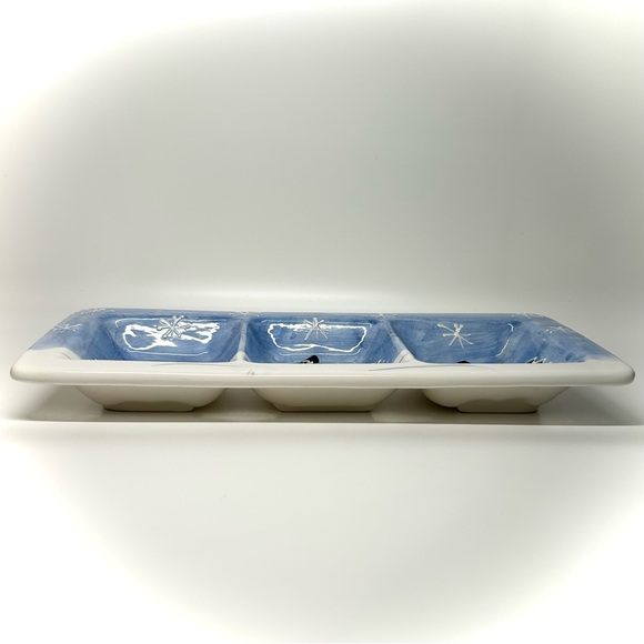 Vintage Nantucket Snowman Ceramic Divided Tray Dipping Dish Christmas Tableware - Picture 3 of 5